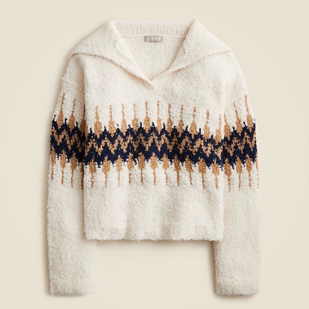 J. Crew Fair Isle johnny-collar sweater in bouclé yarn